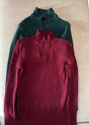 Bordo Yeşil Kadın Boğazlı Triko Kazak