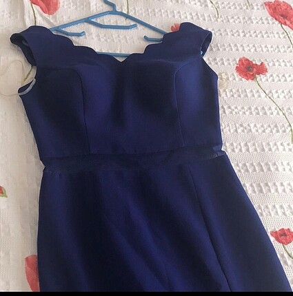 Saks mavisi Lazer kesim abiye elbise