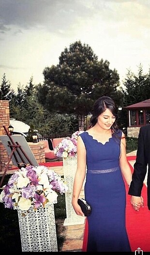 Diğer Saks mavisi Lazer kesim abiye elbise