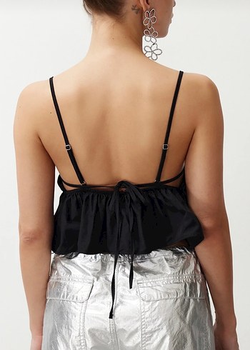 Nakışlı Siyah Fırfırlı Mini Bustiyer - Görsel 2