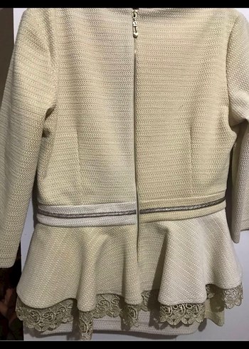 Uzun Kollu Bej Mini Etek ceket - Görsel 5