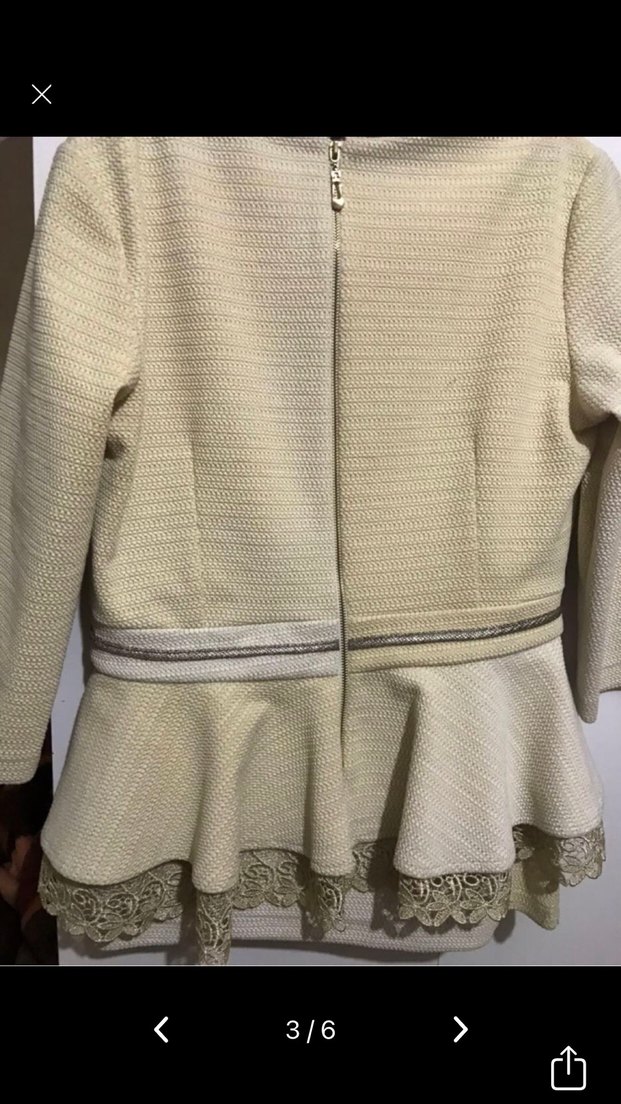 Uzun Kollu Bej Mini Etek ceket - Görsel 5