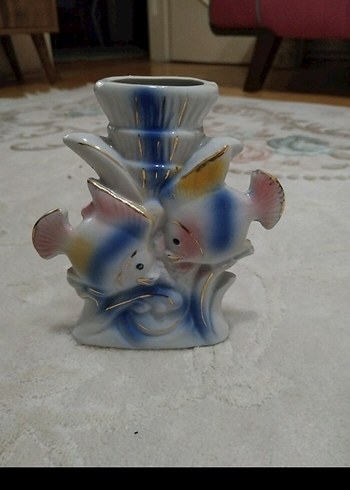 American Vintage Pastel Mavi Balık Figürlü porselen Vazo