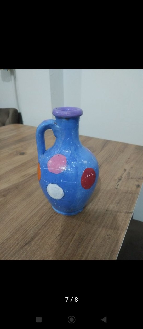 Renkli Desenli Mavi  Vazo - Görsel 4