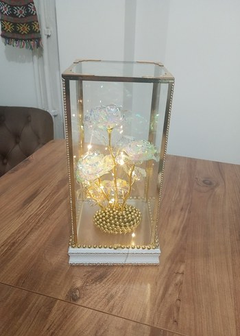 Altın Renkli Camlı Dekoratif Gül Aranjmanı - Görsel 7