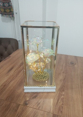 Altın Renkli Camlı Dekoratif Gül Aranjmanı - Görsel 8