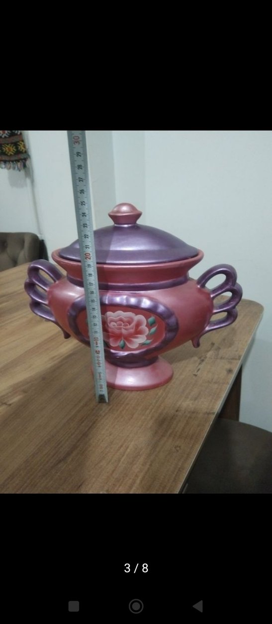 Bordo Koyu Renkli Çiçek Desenli Demlik - Görsel 3