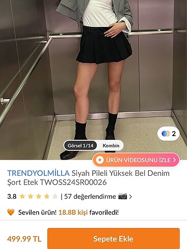 38 Beden Trendyol kot şortlu mini etek