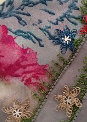 Dantel Detaylı Bej Bohem Kadın Şal - Görsel 3