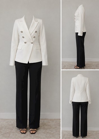 Zara Ekru Cift Sirali Blazer Bele Oturan