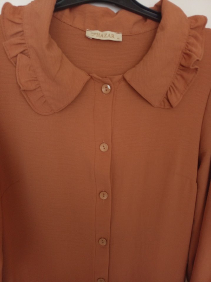 Düğmeli Uzun Kol Detaylı Bej Elbise - Görsel 2