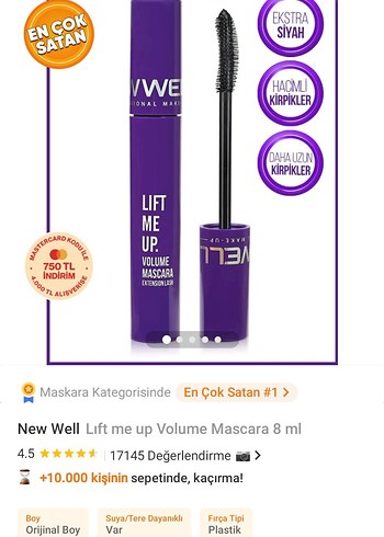 New Well Lift Me Up Mor Maskara 8 ml