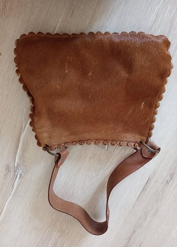 Kahverengi Nakışlı Kürklü Deri Bohem Çanta - Görsel 3