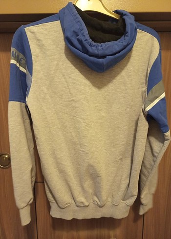 Mavi Gri Kapüşonlu Erkek Sweatshirt - Görsel 6