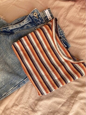 Çizgili crop bluz