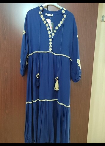 40 Beden mavi Renk Sıfır Tasarım Elbise