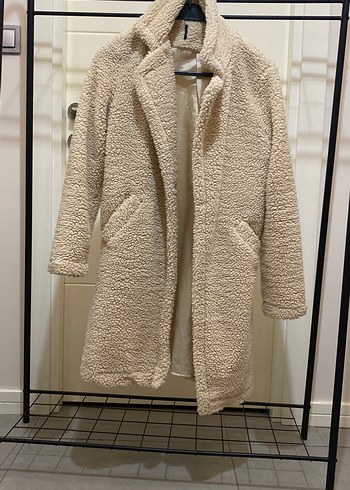 Bej Midi Kadın Peluş Kaban - Görsel 3