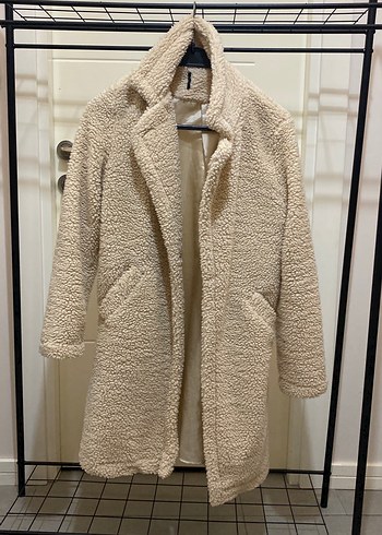 Bej Midi Kadın Peluş Kaban - Görsel 4