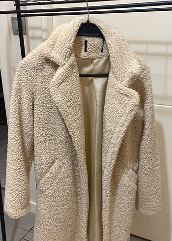 Bej Midi Kadın Peluş Kaban - Görsel 7