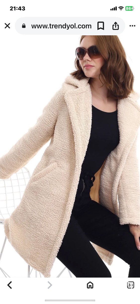 Bej Midi Kadın Peluş Kaban - Görsel 2