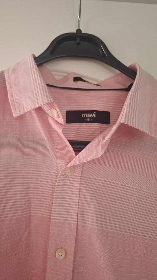 Pembe Keten Erkek Gömlek, Uzun Kollu, Salaş Kesim - Görsel 2