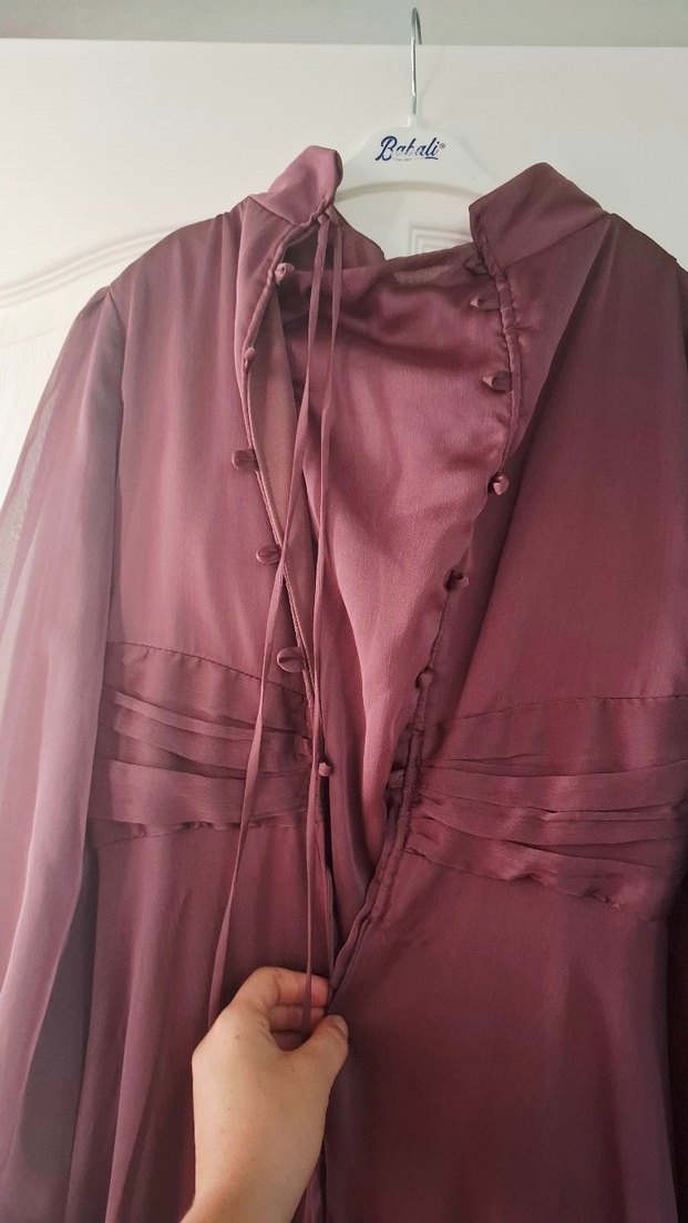 Bordo Uzun Kollu Drapeli Abiye Elbise - Görsel 3