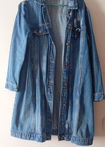 LC Waikiki Kadın Mavi Düğmeli Midi Denim Ceket