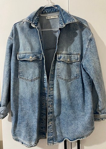 Düğmeli Bol Kesim Mavi Denim Ceket - Görsel 2