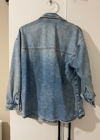 Düğmeli Bol Kesim Mavi Denim Ceket - Görsel 4