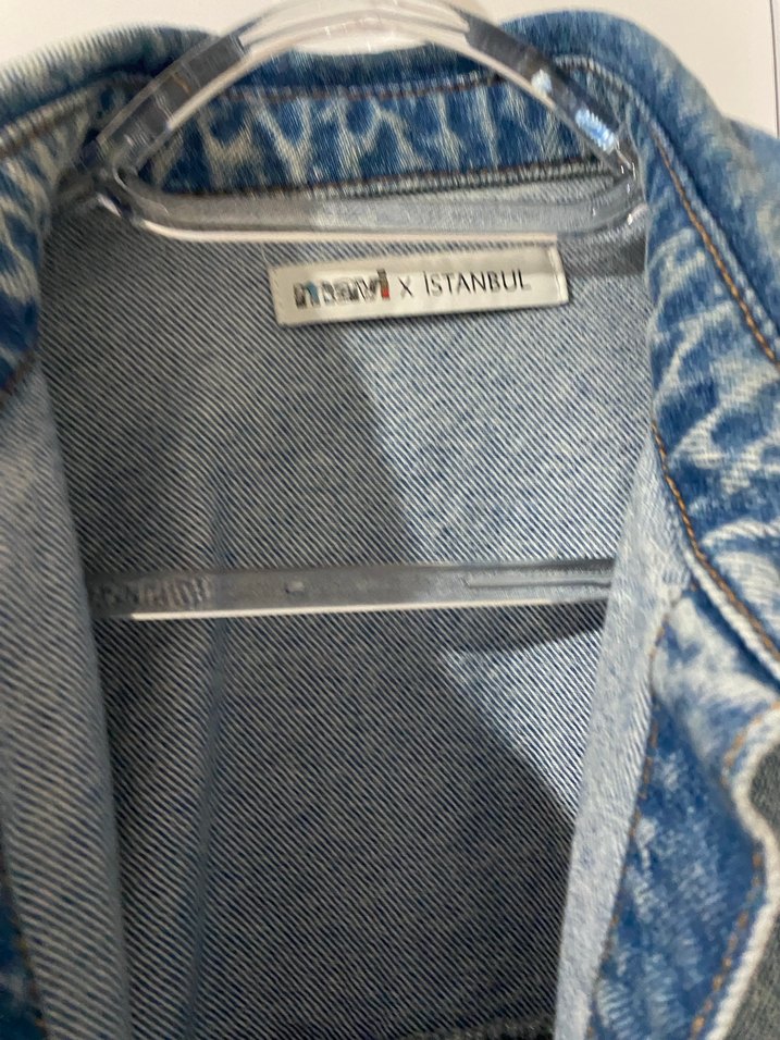 Düğmeli Bol Kesim Mavi Denim Ceket - Görsel 3