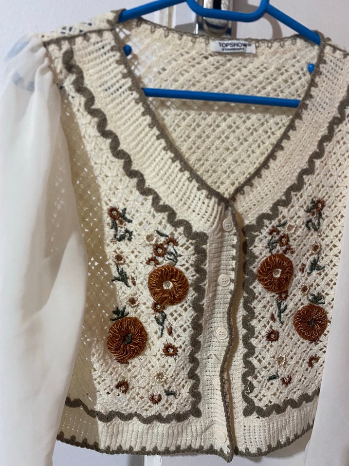 Nakışlı Bohem Örgü Hırka - Görsel 4