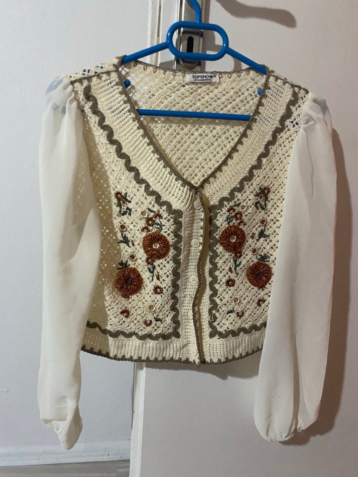 Nakışlı Bohem Örgü Hırka - Görsel 2