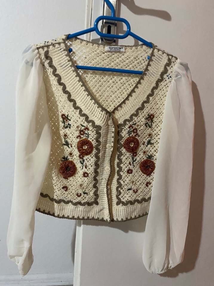 Nakışlı Bohem Örgü Hırka - Görsel 3