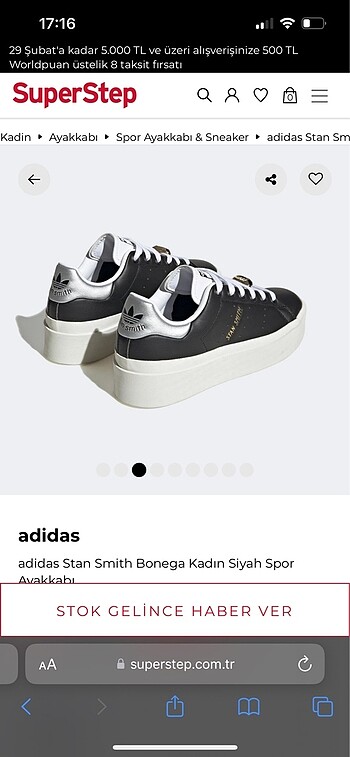 39 Beden siyah Renk Adidas stan smith bonega