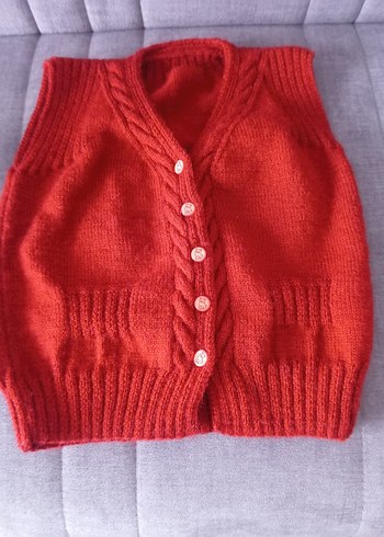 Kız ve erkek Çocuk turuncu V Yaka Örgü Süveter - Görsel 2