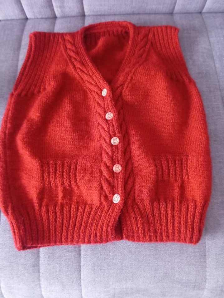 Kız ve erkek Çocuk turuncu V Yaka Örgü Süveter - Görsel 2