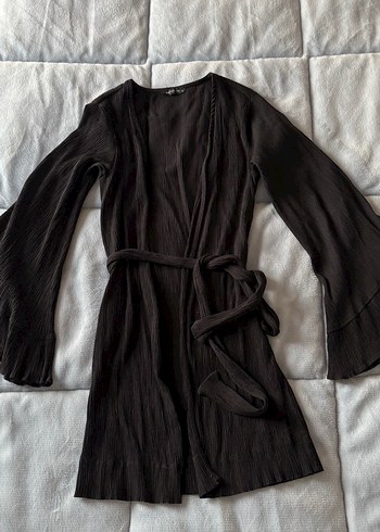 Siyah Uzun Kollu Rahat Kadın Sabahlık / Beachde de kullanılır - Görsel 4