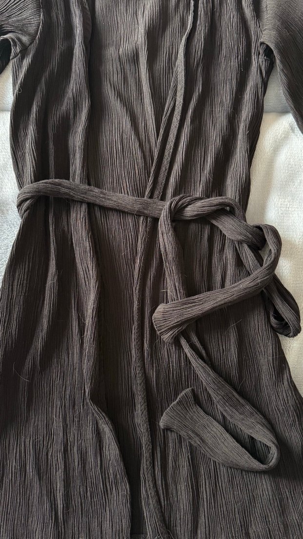 Siyah Uzun Kollu Rahat Kadın Sabahlık / Beachde de kullanılır - Görsel 3