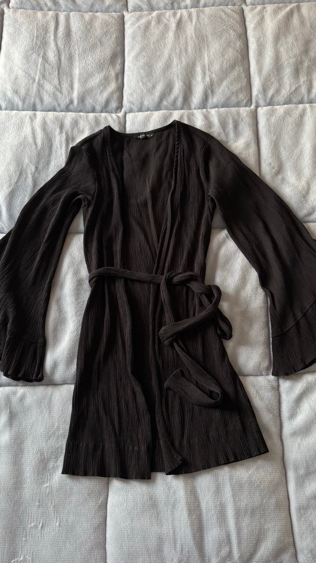 Siyah Uzun Kollu Rahat Kadın Sabahlık / Beachde de kullanılır - Görsel 4