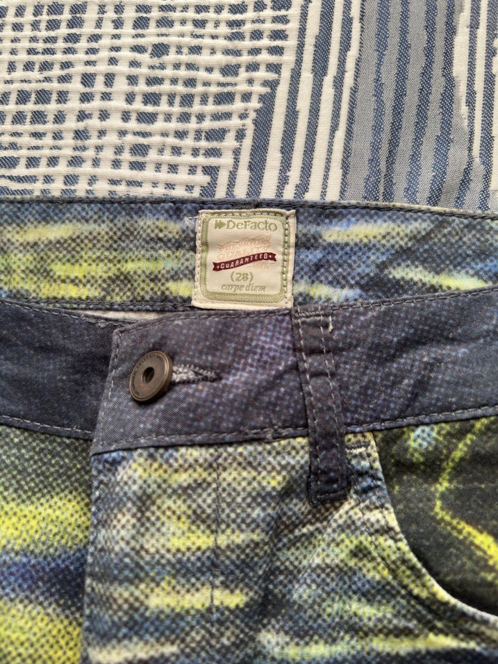 Erkek Çok Renkli Batik Desenli Denim Şort - Görsel 2