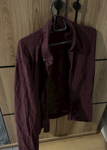 Bordo Keten Düğmeli erkek Gömlek - Görsel 4