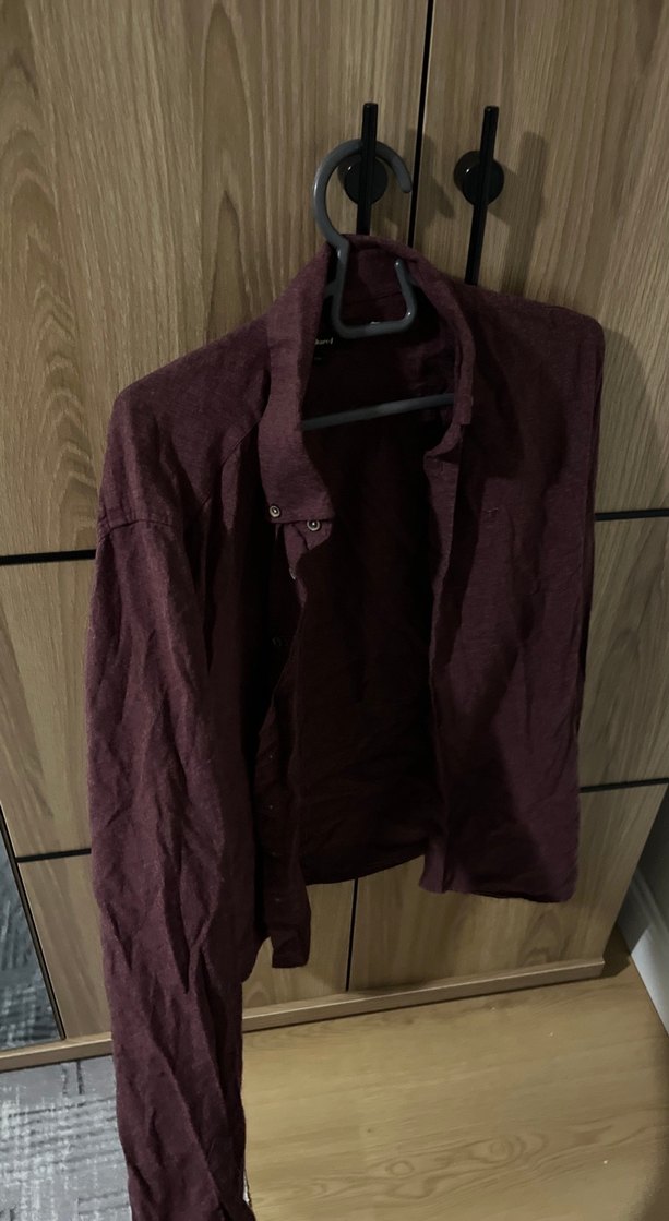 Bordo Keten Düğmeli erkek Gömlek - Görsel 4