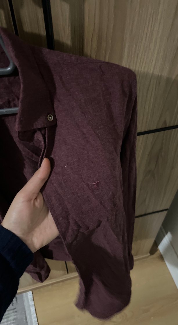 Bordo Keten Düğmeli erkek Gömlek - Görsel 5