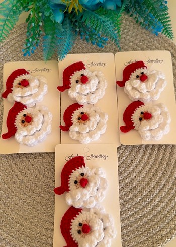 Renkli Nakışlı Örgü Noel Baba Çıt Çıt Toka - Görsel 3