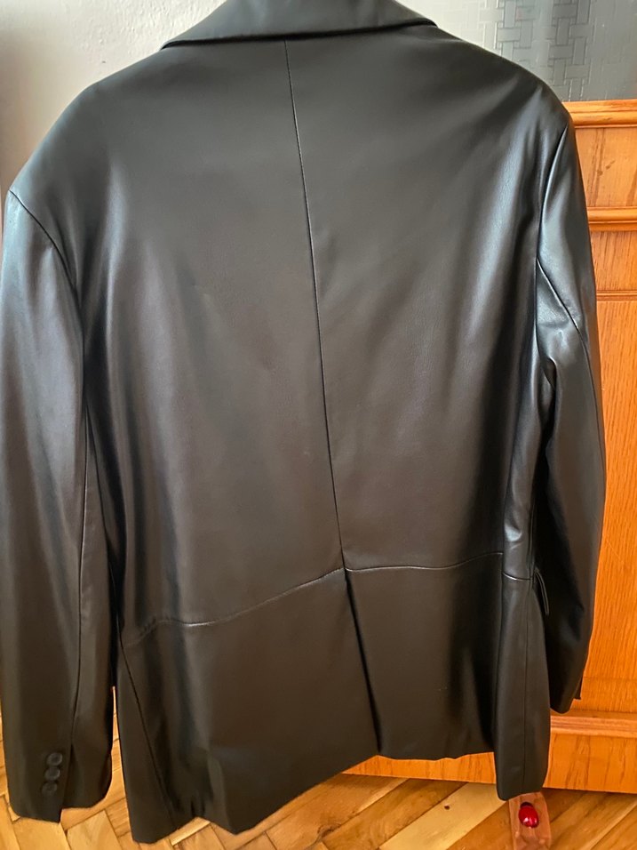 Düğmeli Siyah Deri Kadın Ceket - Görsel 3