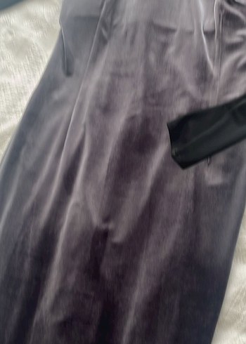 Gri Transparan Detaylı Uzun Kollu Kalem Elbise - Görsel 4