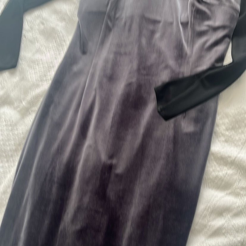 Gri Transparan Detaylı Uzun Kollu Kalem Elbise - Görsel 4