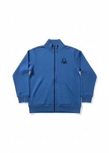 Erkek Parlak Mavi Fermuarlı Sweatshirt - Görsel 2