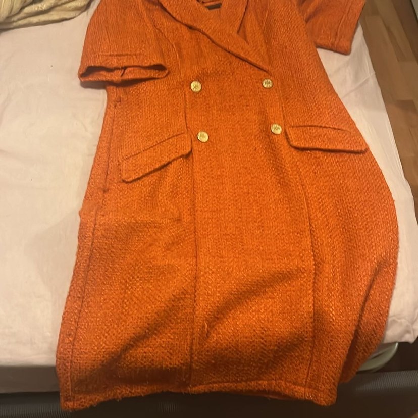 Turuncu Kısa Kollu Kruvaze Kaban - Görsel 5