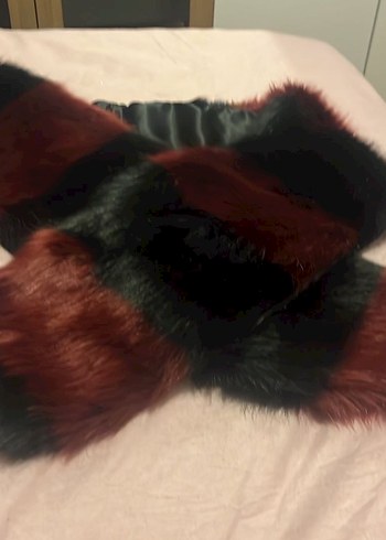 Bordo Siyah Çizgili Suni Kürk Şal - Görsel 3